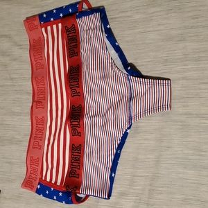 NEW 2 Pairs Victoria's Secret PINK red white blue underwear Large